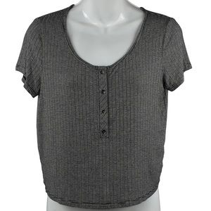 American Eagle Outfitters Gray Cropped Henley Size Medium